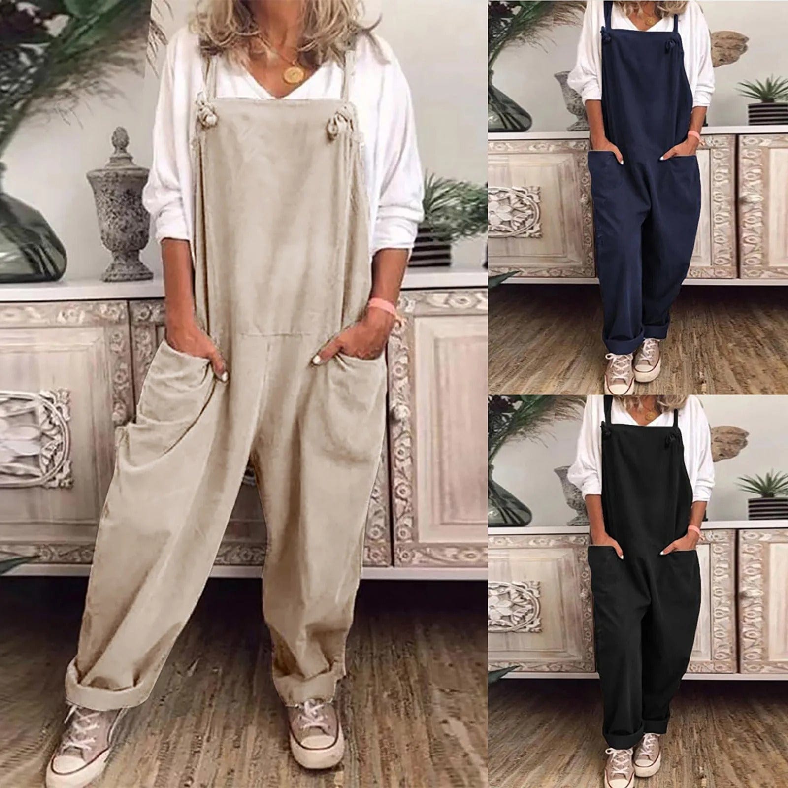 Tuinbroek - Dames mouwloze linnen jumpsuit met losse pasvorm-Boutique Moda