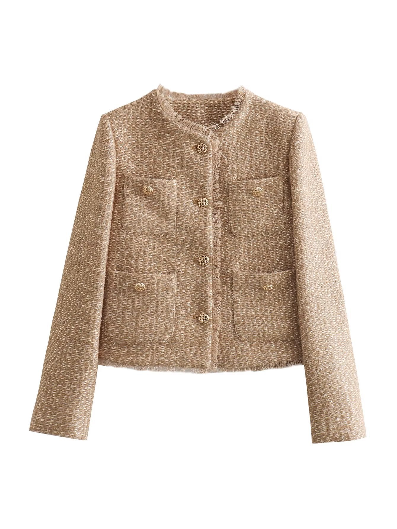 Tweed Jas | Elegant | Button-Up | Beige Jas | Vrouwenjas-Boutique Moda