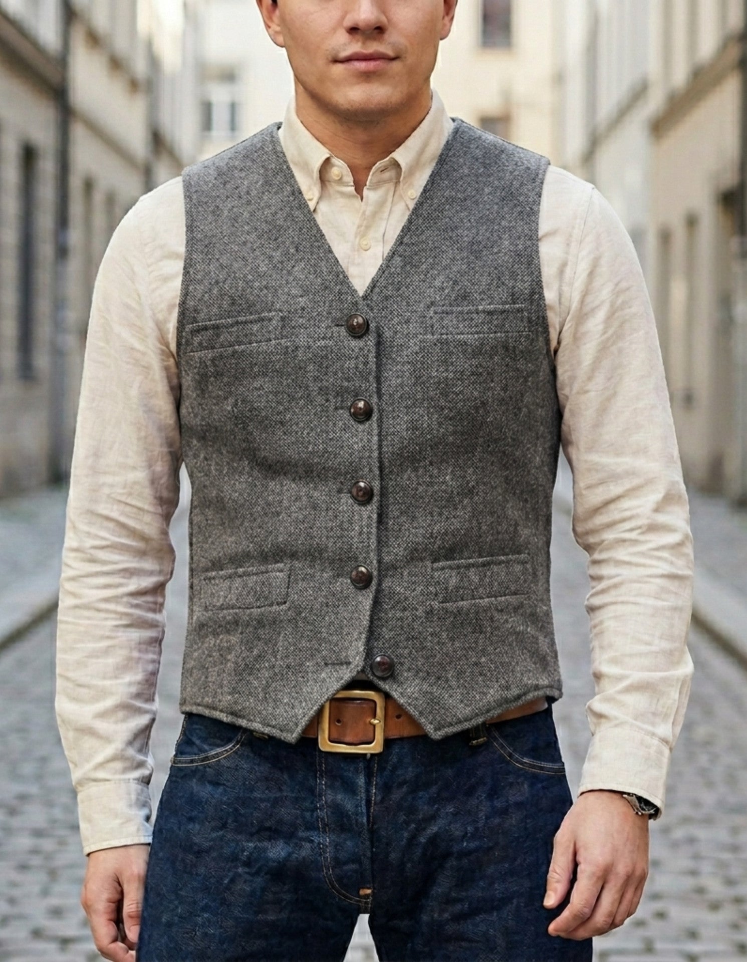 Tweed vest - Mouwloos vest met enkele knoopsluiting voor heren-Boutique Moda
