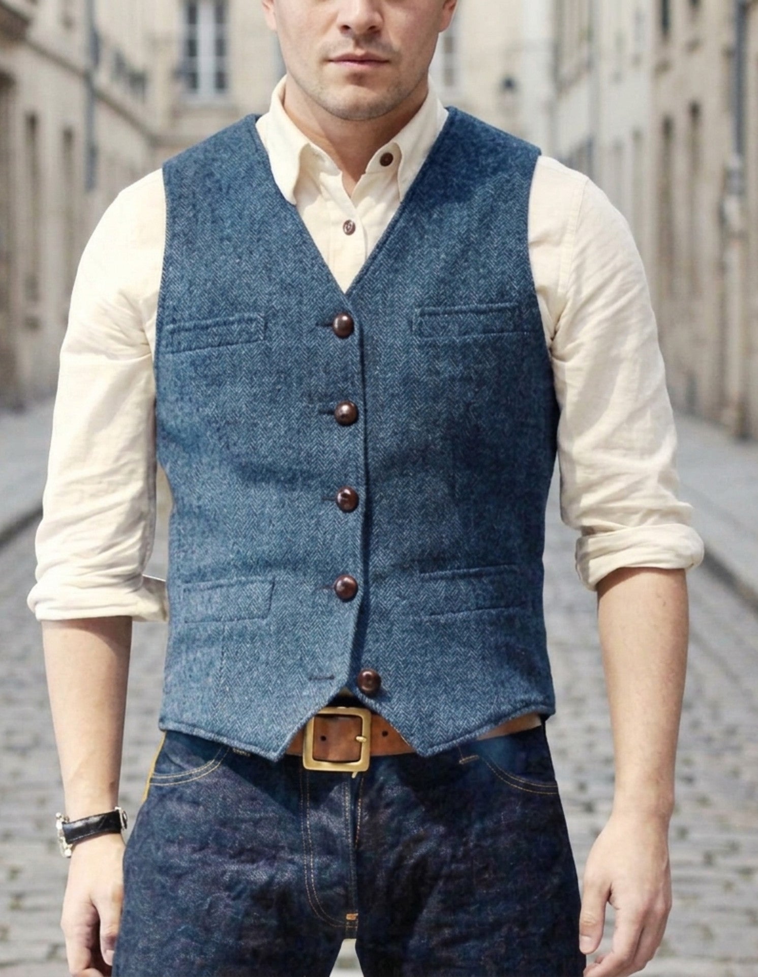 Tweed vest - Mouwloos vest met enkele knoopsluiting voor heren-Boutique Moda