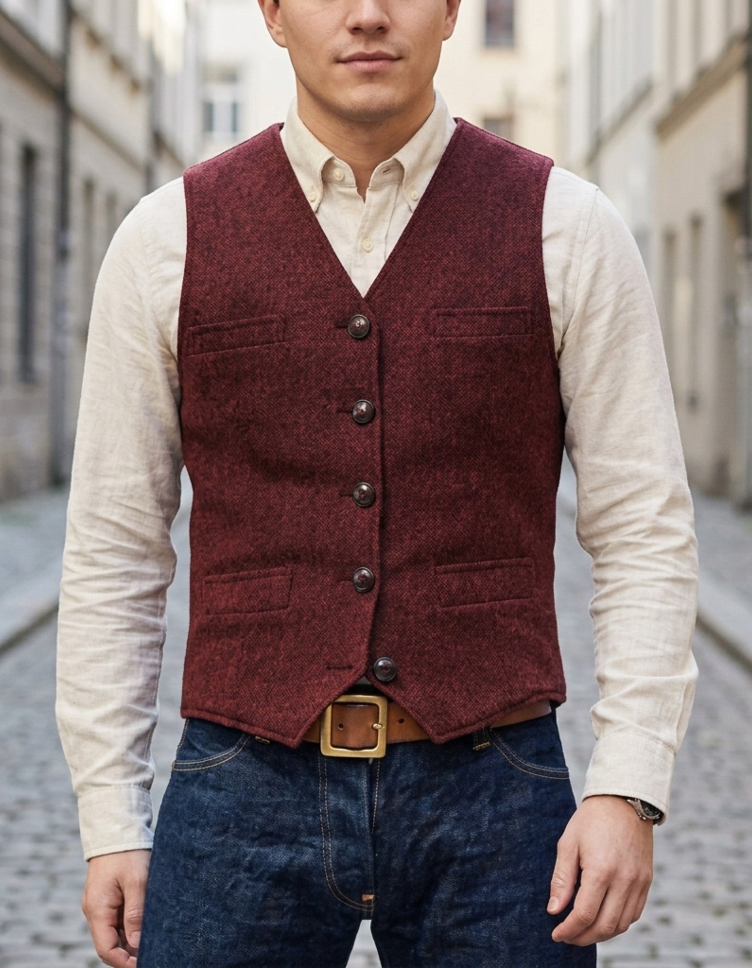Tweed vest - Mouwloos vest met enkele knoopsluiting voor heren-Boutique Moda