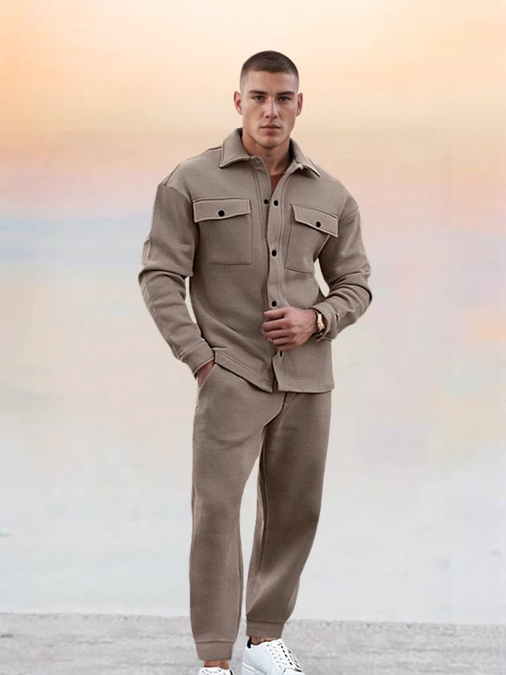 Tweedelige set - Casual overshirt met lange mouwen en broek voor heren-Boutique Moda