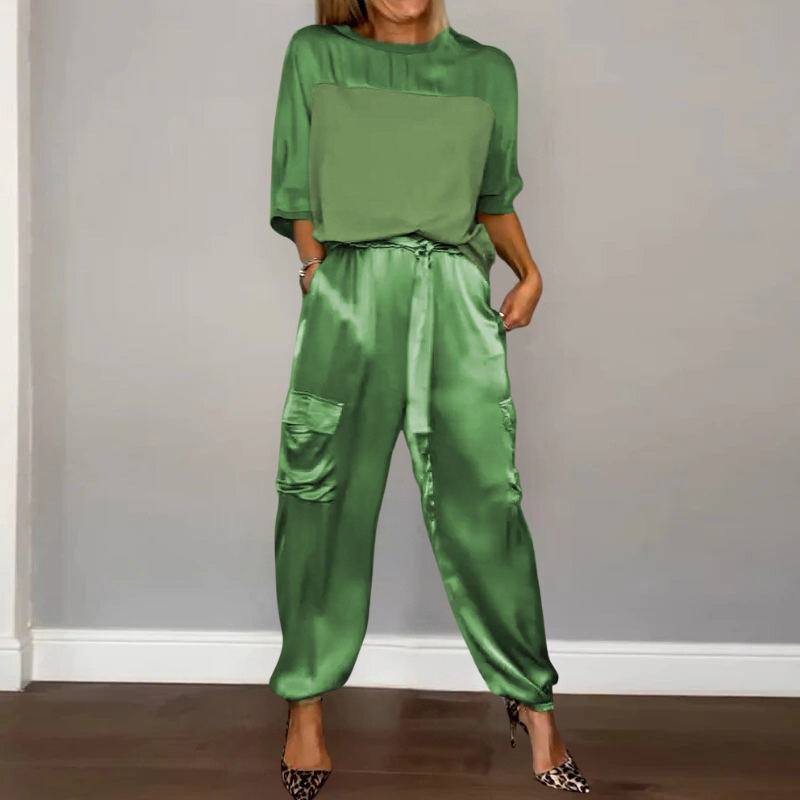 Tweedelige set | Satijn | Los model | Cargo Broek | Dameskleding-Boutique Moda