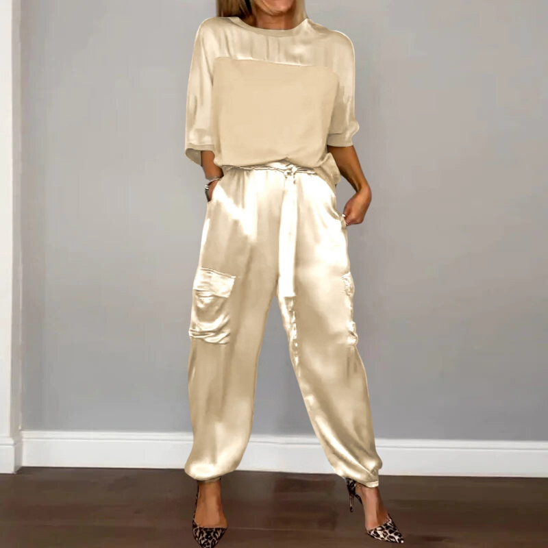 Tweedelige set | Satijn | Los model | Cargo Broek | Dameskleding-Boutique Moda