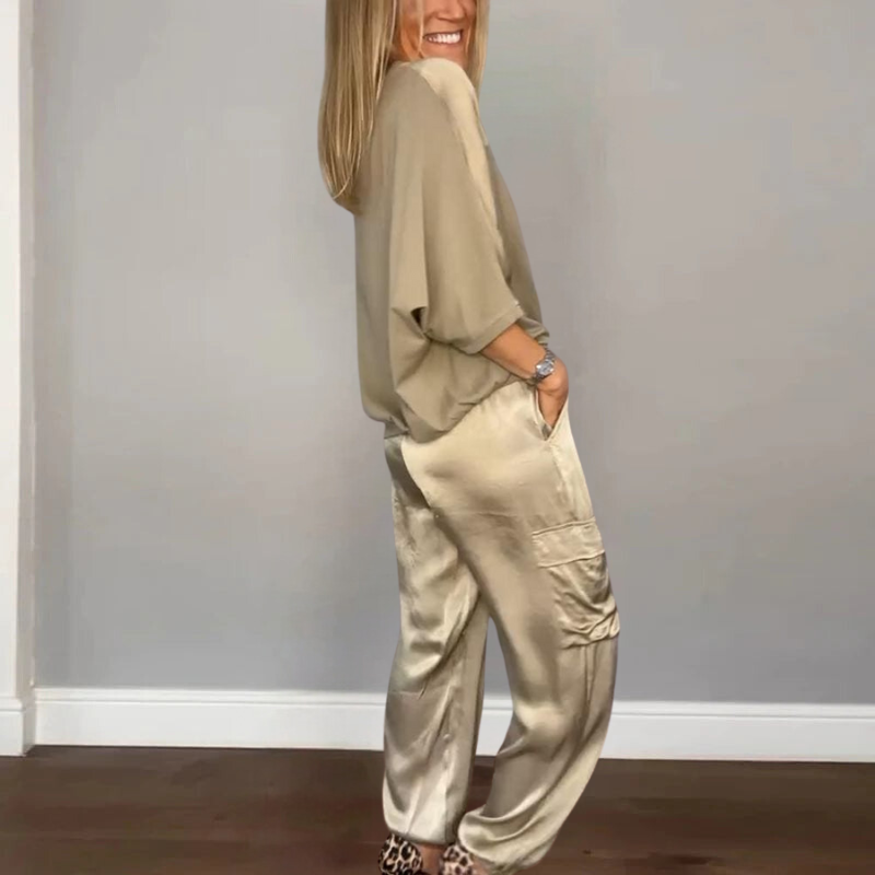 Tweedelige set | Satijn | Los model | Cargo Broek | Dameskleding-Boutique Moda