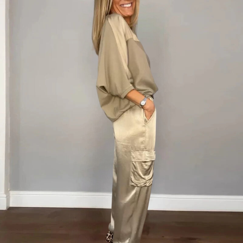 Tweedelige set | Satijn | Los model | Cargo Broek | Dameskleding-Boutique Moda
