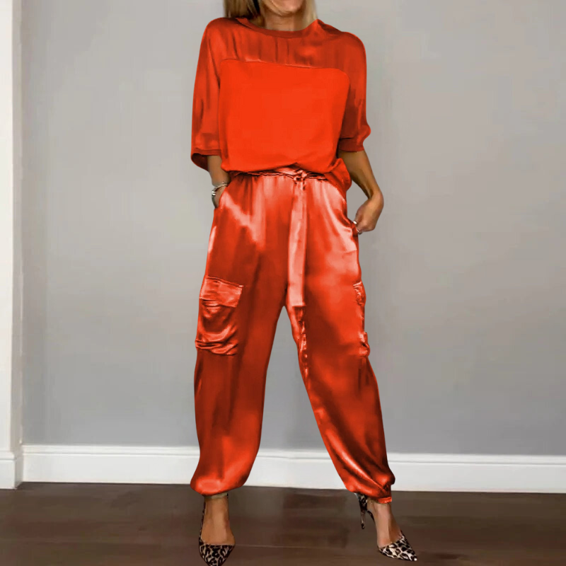 Tweedelige set | Satijn | Los model | Cargo Broek | Dameskleding-Boutique Moda
