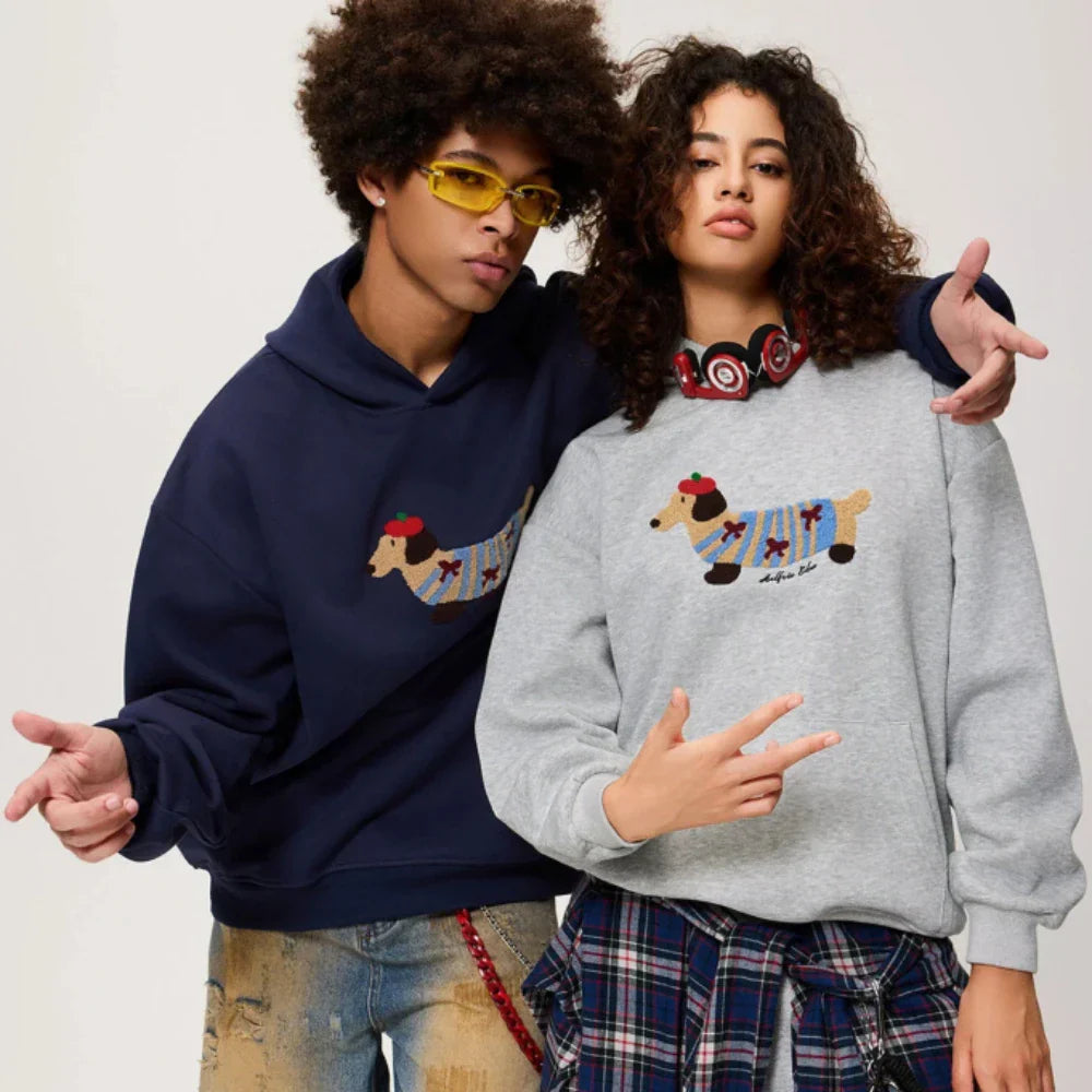 Unisex Hoodie - Relaxed fit pullover hoodie met hondprint-Boutique Moda