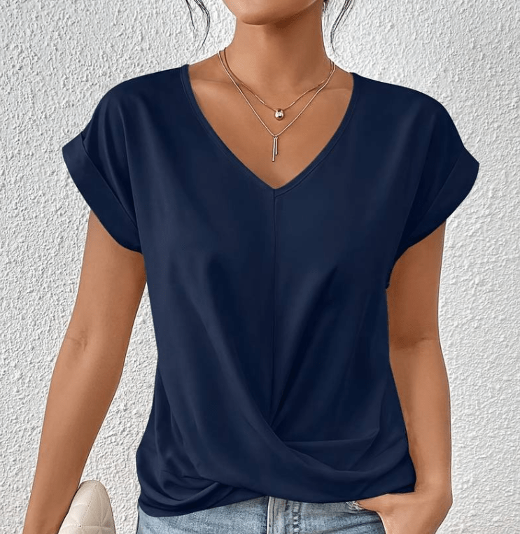 V-Hals Top | Dames Lichtgewicht Top met Twist-voorzijde-Boutique Moda