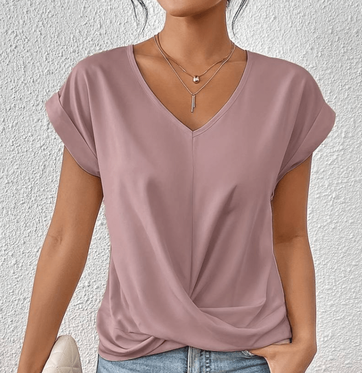 V-Hals Top | Dames Lichtgewicht Top met Twist-voorzijde-Boutique Moda