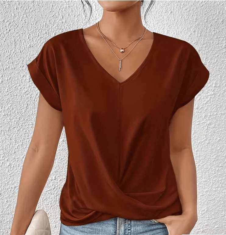 V-Hals Top | Dames Lichtgewicht Top met Twist-voorzijde-Boutique Moda