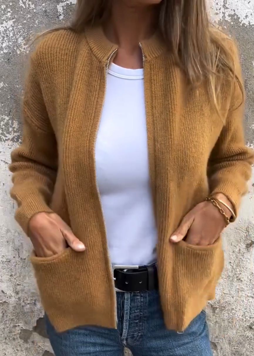 Vest met rits - Warm - Zakken - Gebreid vest - Dameskleding-Boutique Moda