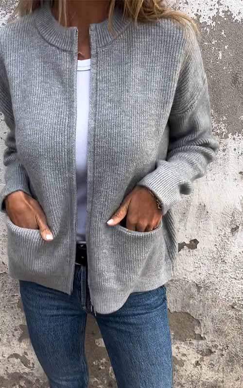 Vest met rits - Warm - Zakken - Gebreid vest - Dameskleding-Boutique Moda