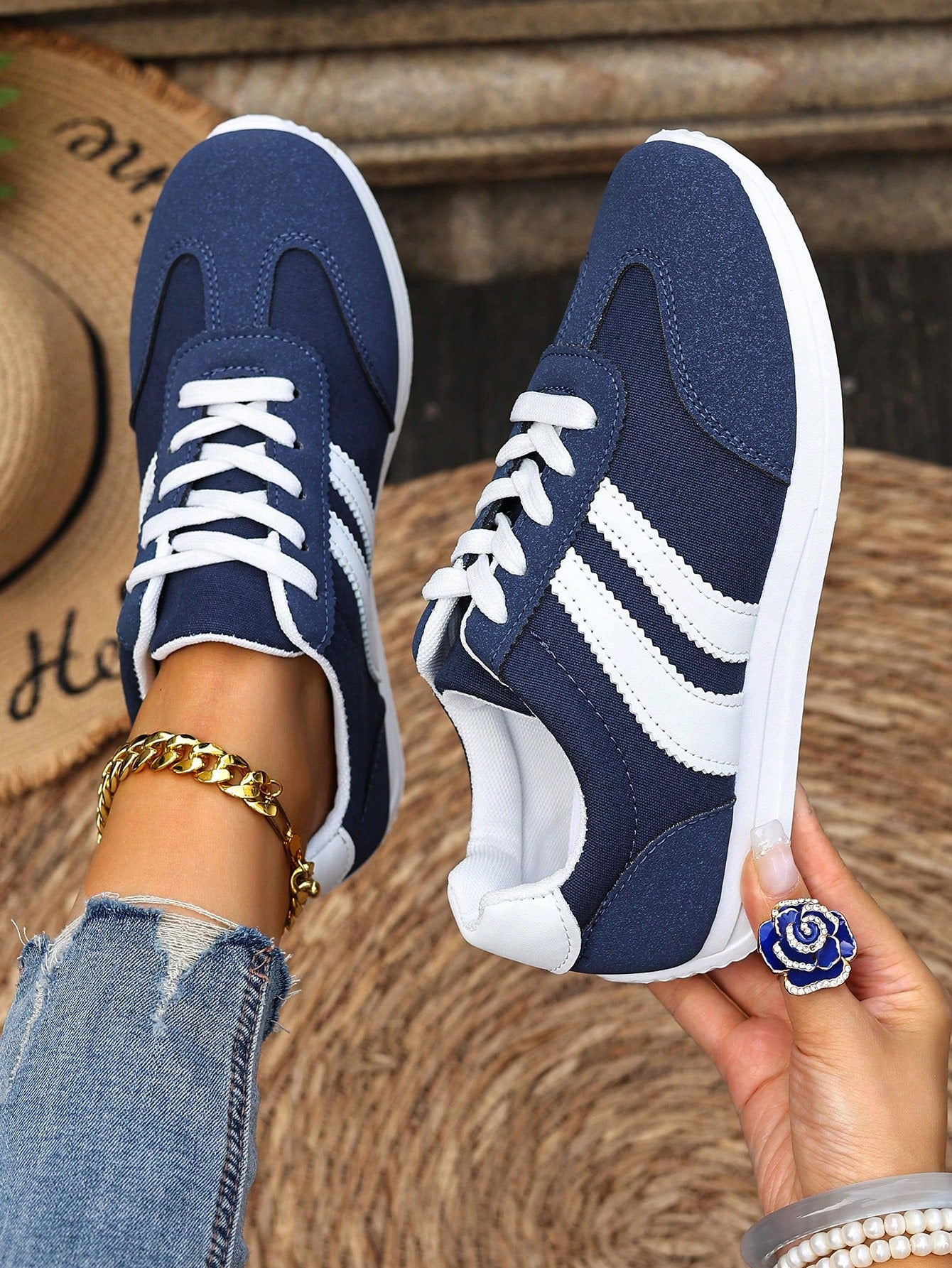 Veterschoenen - Casual gestreepte schoenen voor elke dag voor dames-Boutique Moda