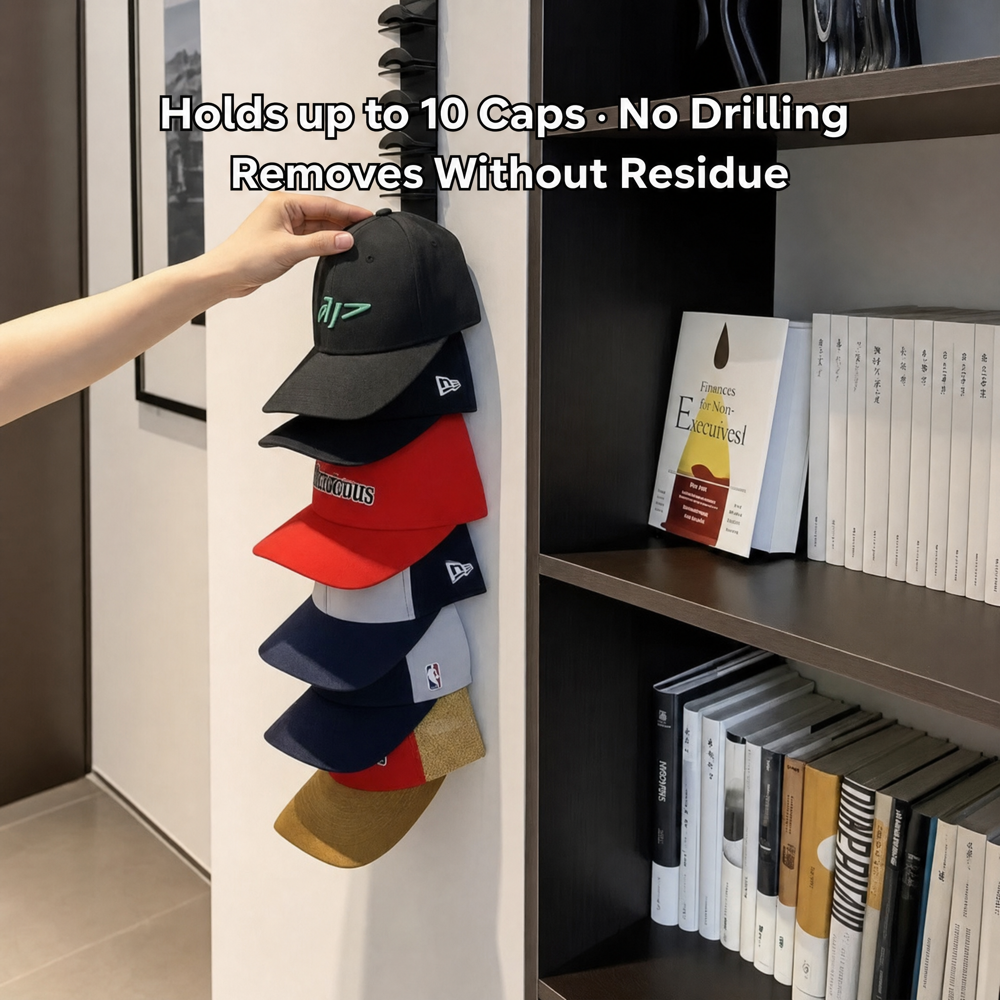Wandgemonteerd Pettenrek | Petten-Organizer voor 10 Caps | Stijlvolle Wandopberger-Boutique Moda