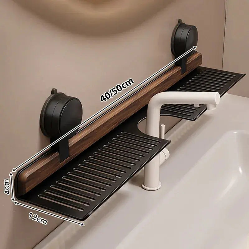 Wandschap Walnoothout | Zonder Boren | Uitschuifbaar 40-50 cm | Badkamer & Keuken Organizer-Boutique Moda