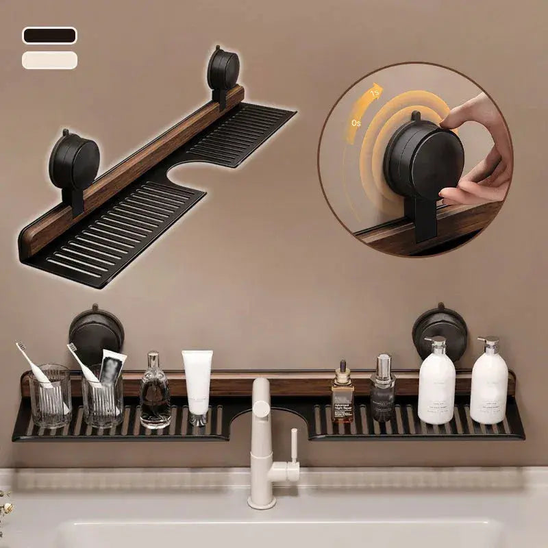 Wandschap Walnoothout | Zonder Boren | Uitschuifbaar 40-50 cm | Badkamer & Keuken Organizer-Boutique Moda
