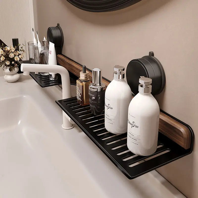 Wandschap Walnoothout | Zonder Boren | Uitschuifbaar 40-50 cm | Badkamer & Keuken Organizer-Boutique Moda