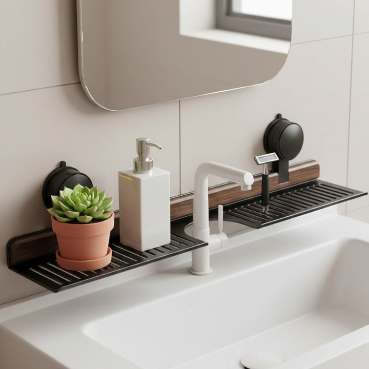 Wandschap Walnoothout | Zonder Boren | Uitschuifbaar 40-50 cm | Badkamer & Keuken Organizer-Boutique Moda