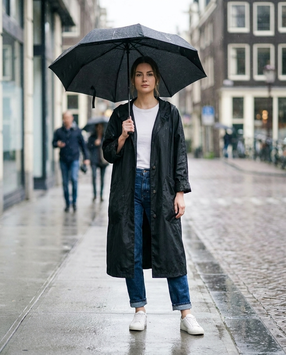 Waterdichte Jas - Lange oversized regenjas met capuchon voor dames-Boutique Moda