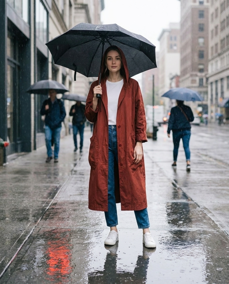 Waterdichte Jas - Lange oversized regenjas met capuchon voor dames-Boutique Moda