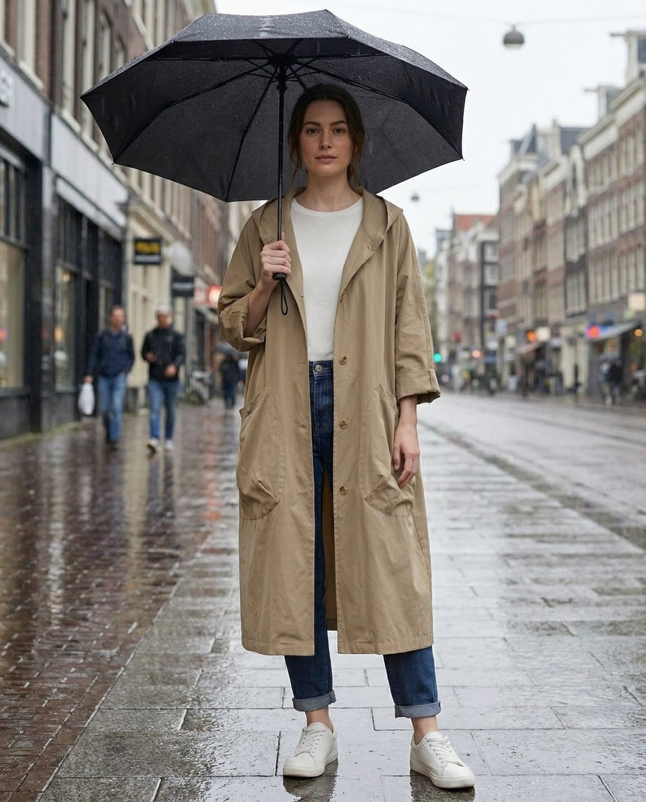 Waterdichte Jas - Lange oversized regenjas met capuchon voor dames-Boutique Moda