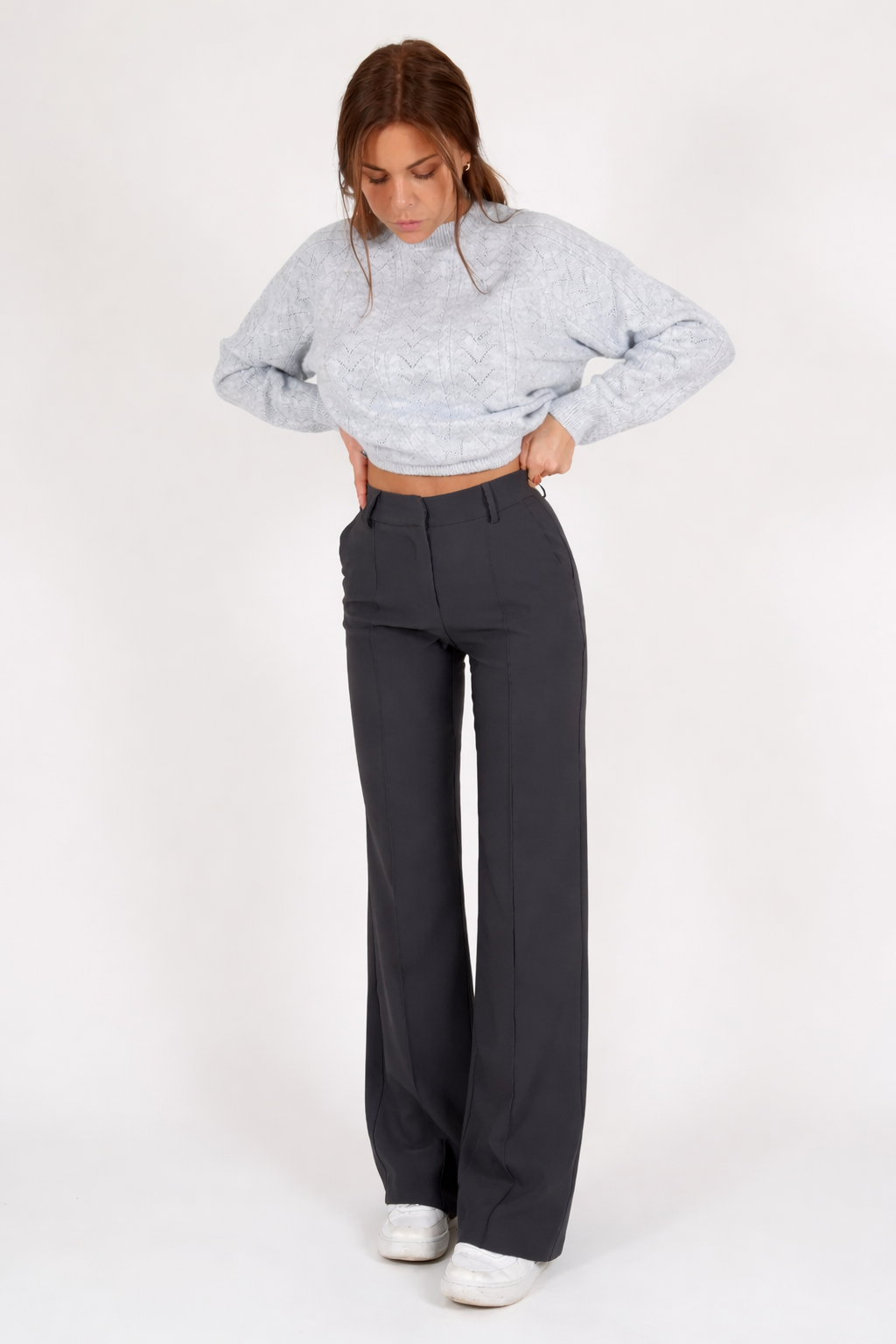 Wijde broeken | Uitlopend | Naad aan de voorkant | Broek met hoge taille | Damesbroeken-Boutique Moda