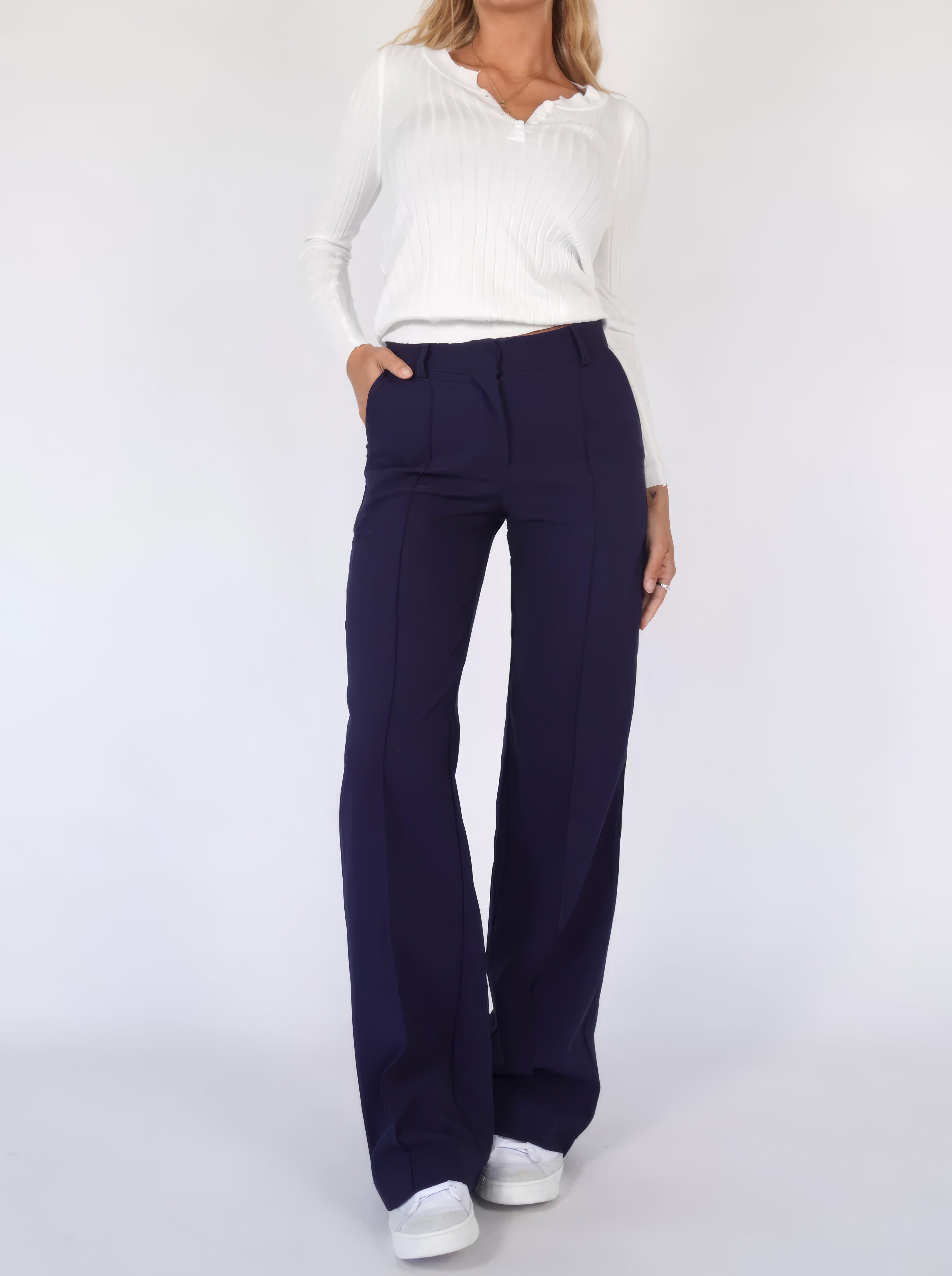 Wijde broeken | Uitlopend | Naad aan de voorkant | Broek met hoge taille | Damesbroeken-Boutique Moda
