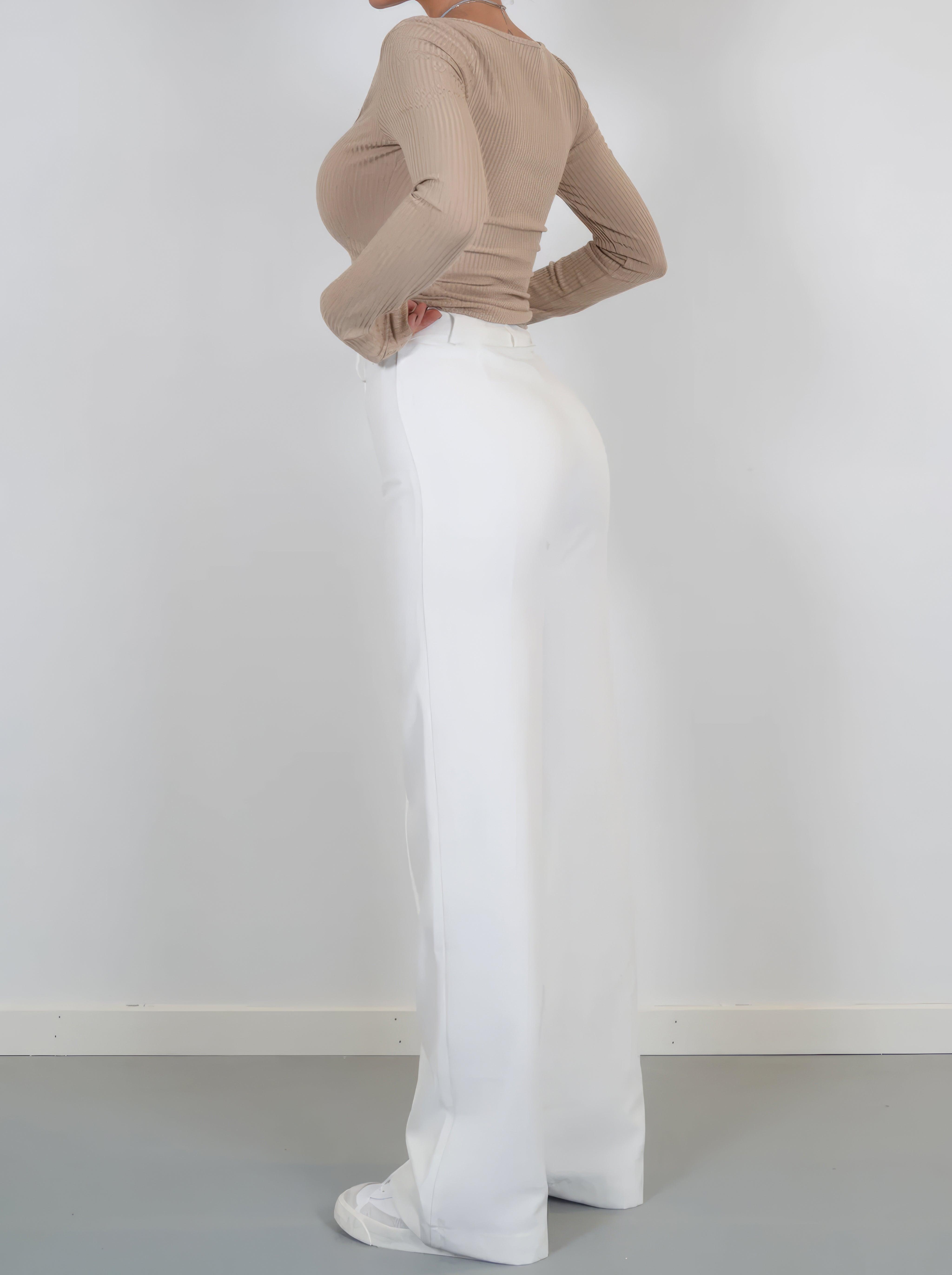 Wijde broeken | Uitlopend | Naad aan de voorkant | Broek met hoge taille | Damesbroeken-Boutique Moda