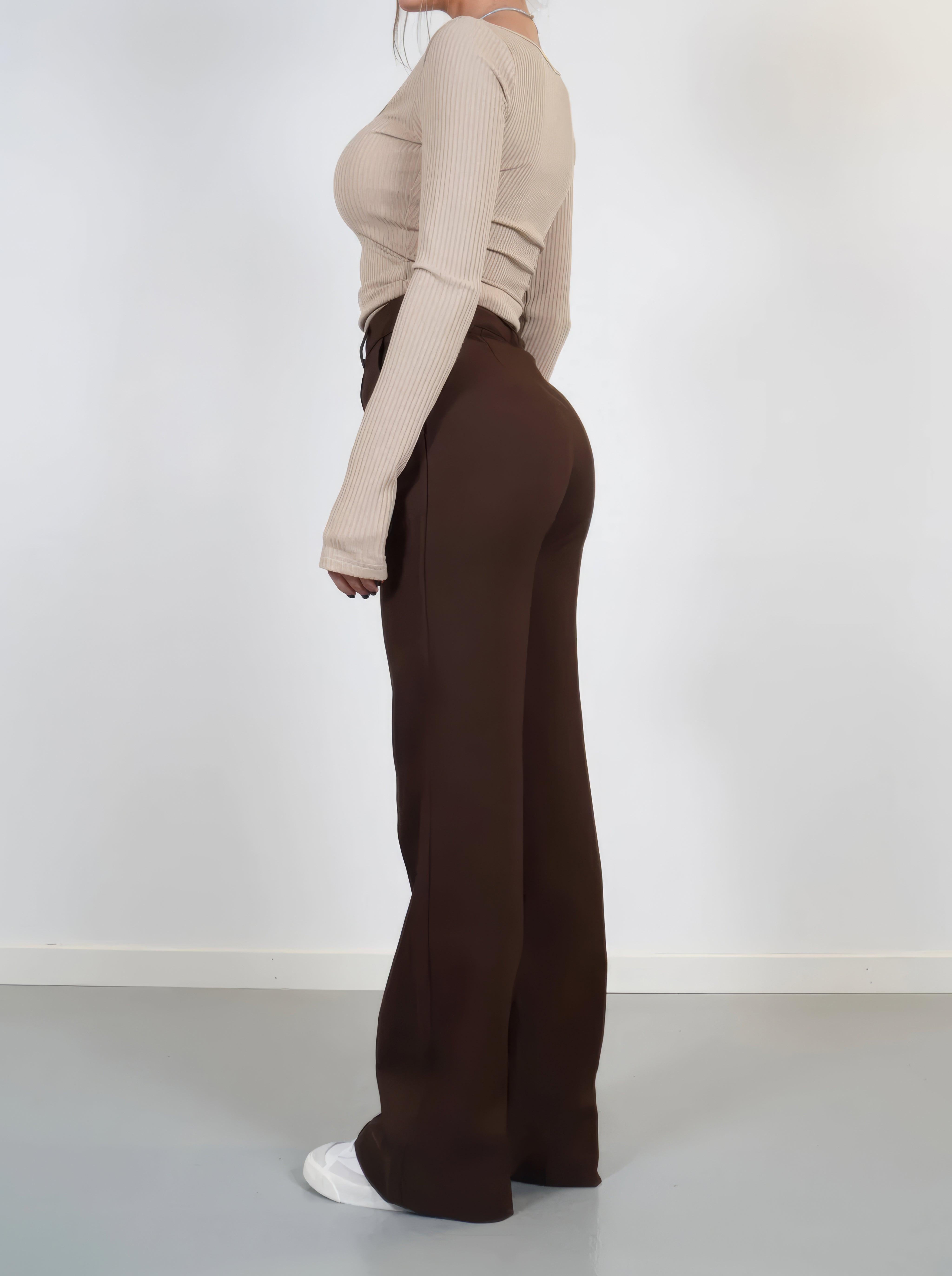 Wijde broeken | Uitlopend | Naad aan de voorkant | Broek met hoge taille | Damesbroeken-Boutique Moda