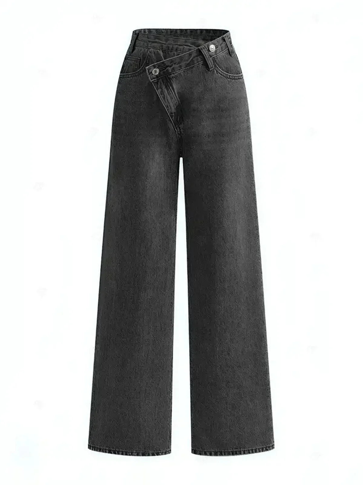 Wijde jeans – Asymmetrisch – Hoge taille – Losse pasvorm – Damesjeans-Boutique Moda