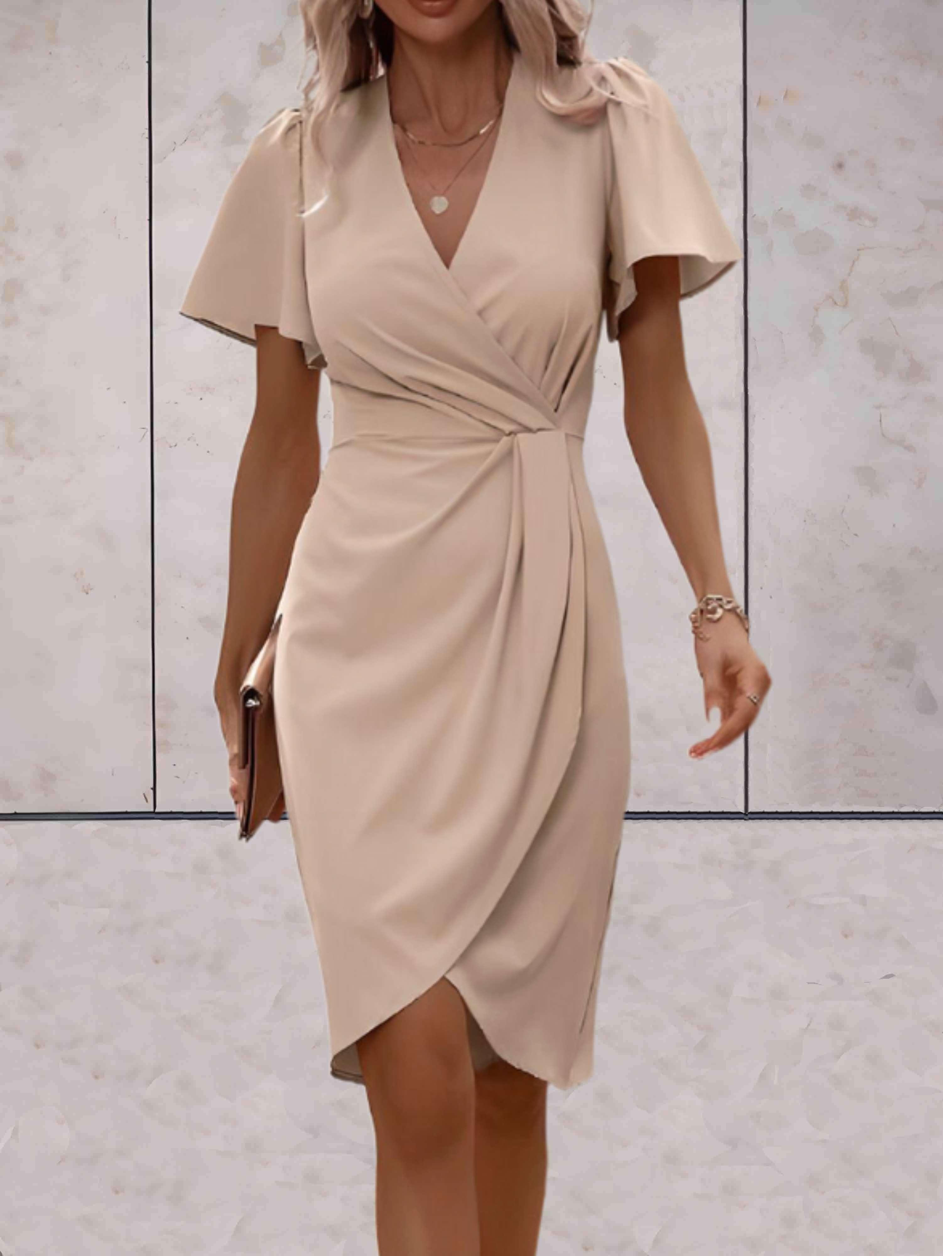 Wikkeljurk - Elegante V-hals vlindermouw jurk knielengte-Boutique Moda