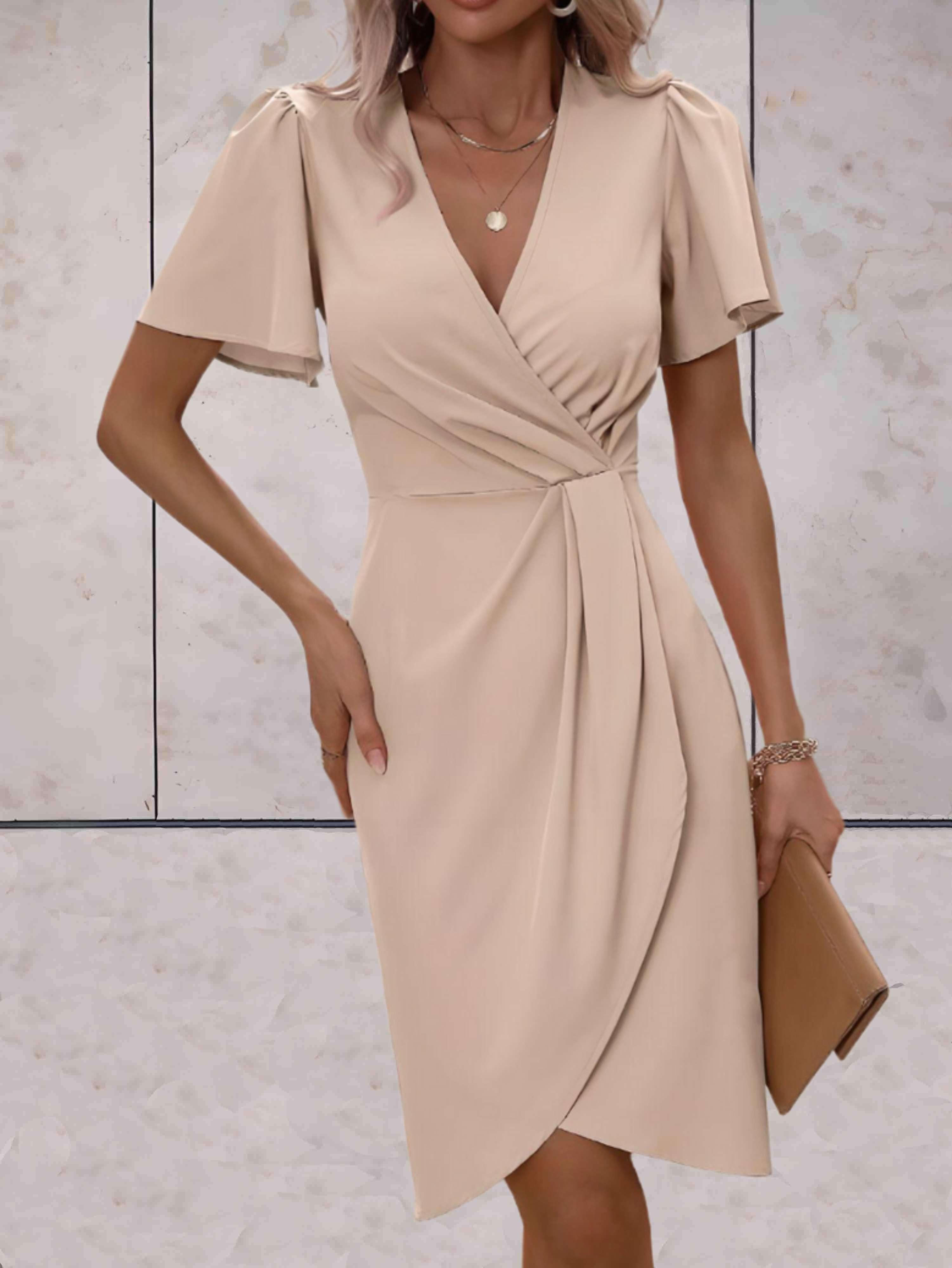 Wikkeljurk - Elegante V-hals vlindermouw jurk knielengte-Boutique Moda