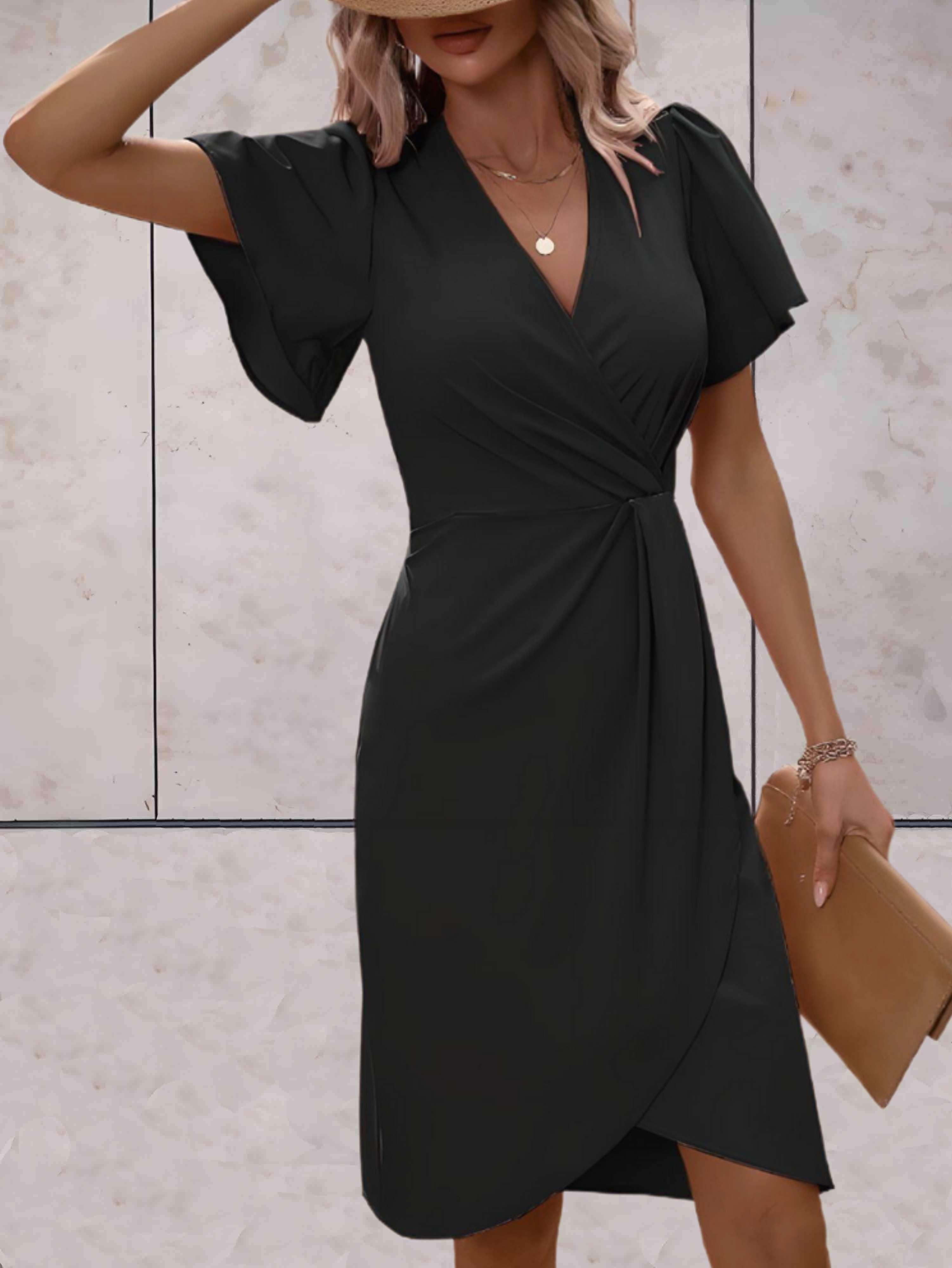 Wikkeljurk - Elegante V-hals vlindermouw jurk knielengte-Boutique Moda