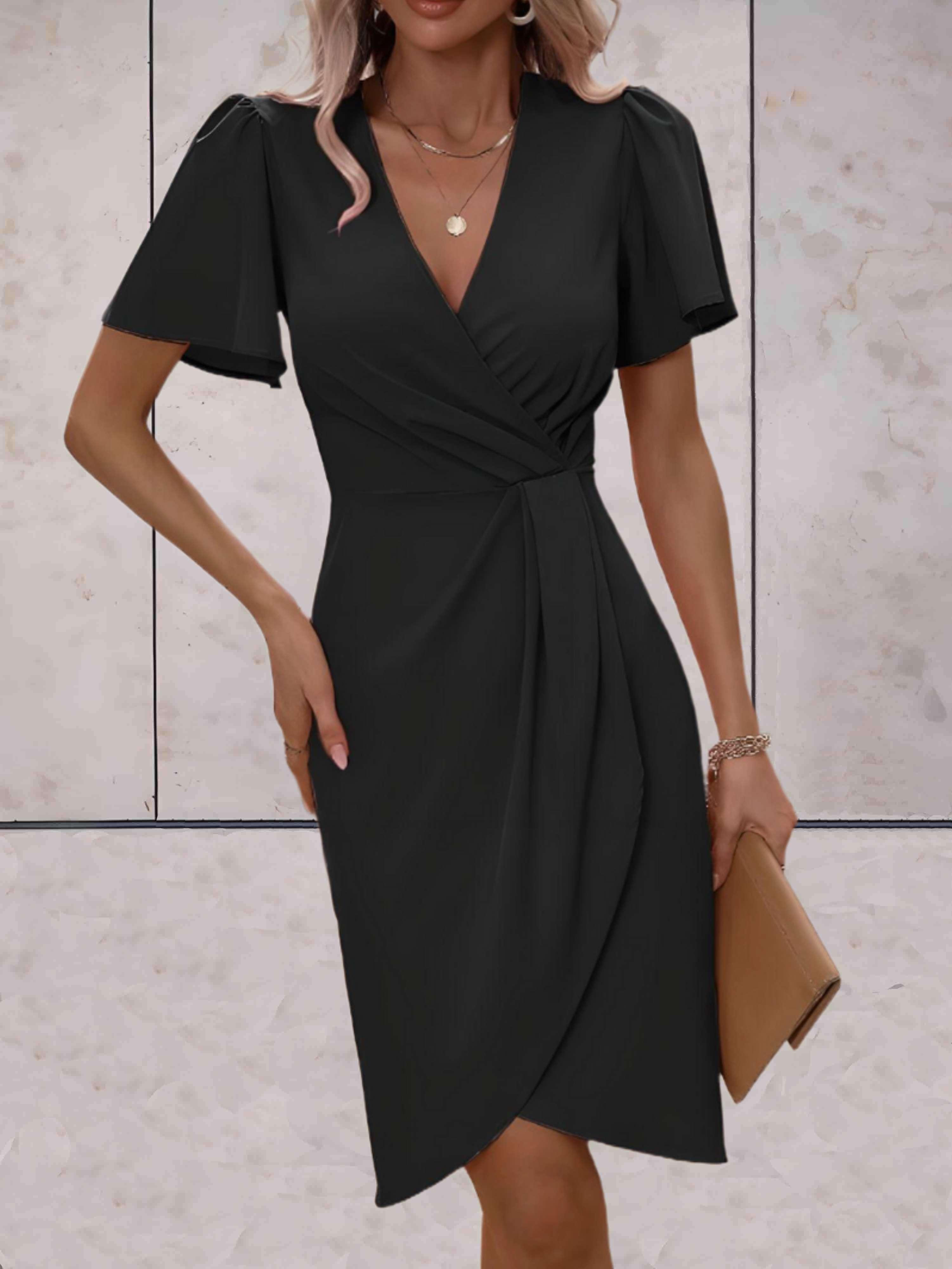 Wikkeljurk - Elegante V-hals vlindermouw jurk knielengte-Boutique Moda