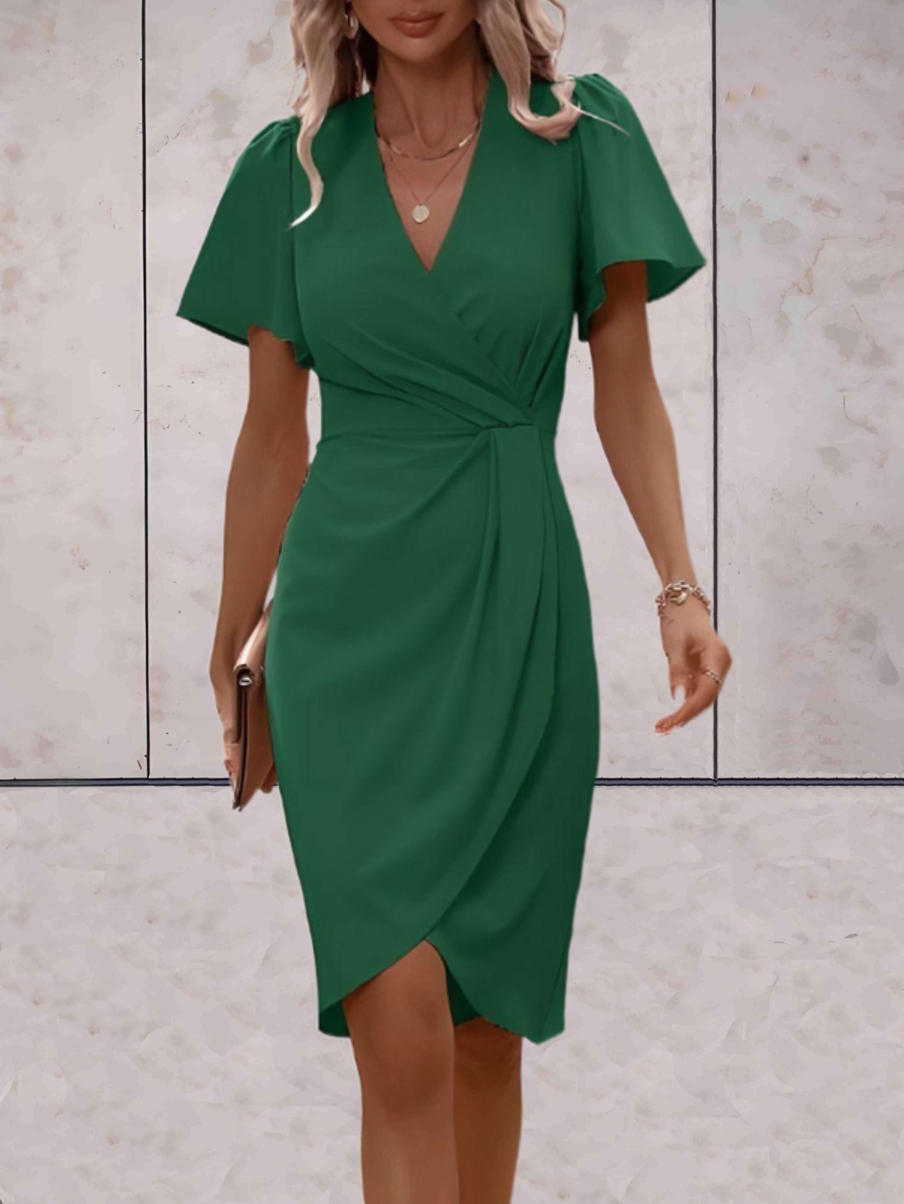 Wikkeljurk - Elegante V-hals vlindermouw jurk knielengte-Boutique Moda