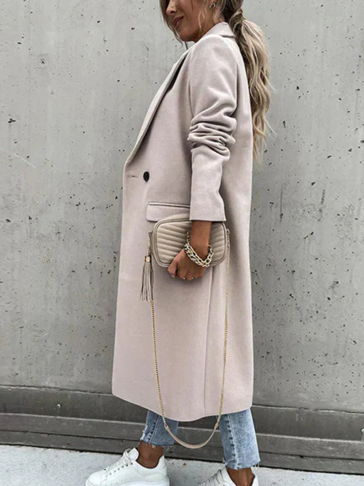 Winter-Trenchcoat | V-Ausschnitt | Zweireiher | Woll-Trenchcoat | Damenmäntel-Boutique Moda