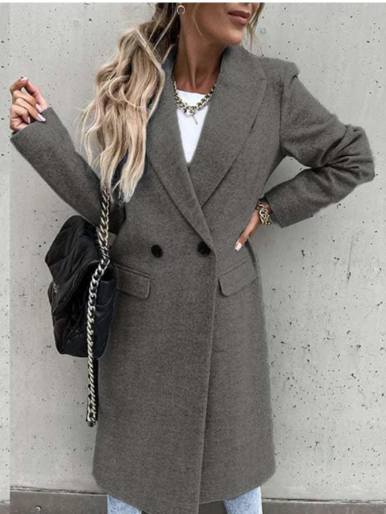 Winter-Trenchcoat | V-Ausschnitt | Zweireiher | Woll-Trenchcoat | Damenmäntel-Boutique Moda