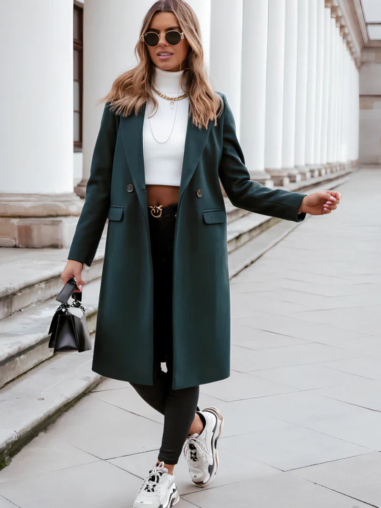 Winter-Trenchcoat | V-Ausschnitt | Zweireiher | Woll-Trenchcoat | Damenmäntel-Boutique Moda