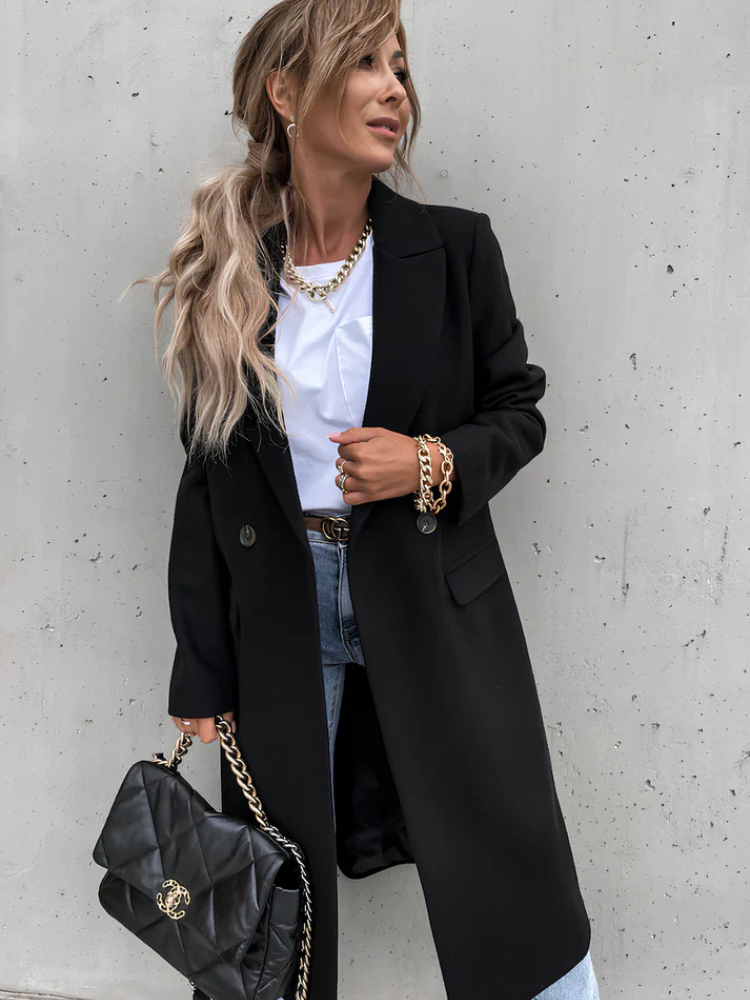 Winter-Trenchcoat | V-Ausschnitt | Zweireiher | Woll-Trenchcoat | Damenmäntel-Boutique Moda
