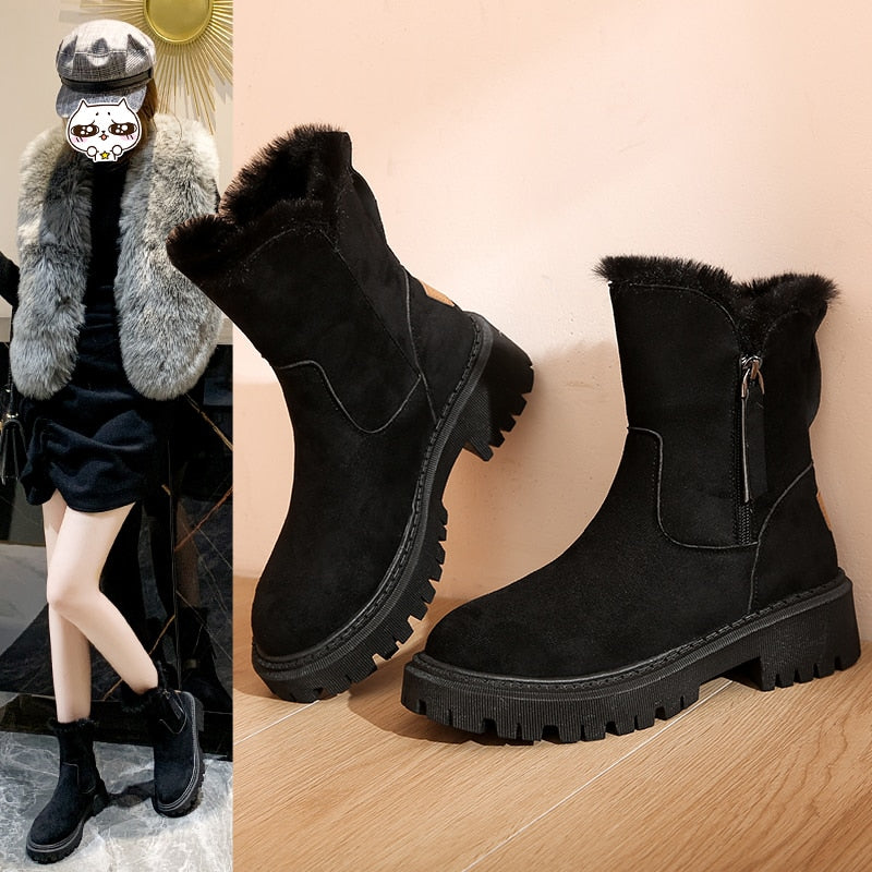 Winterlaarzen | Dikke zool | Imitatiesuède | Laarzen met fleecevoering | Vrouwenlaarzen