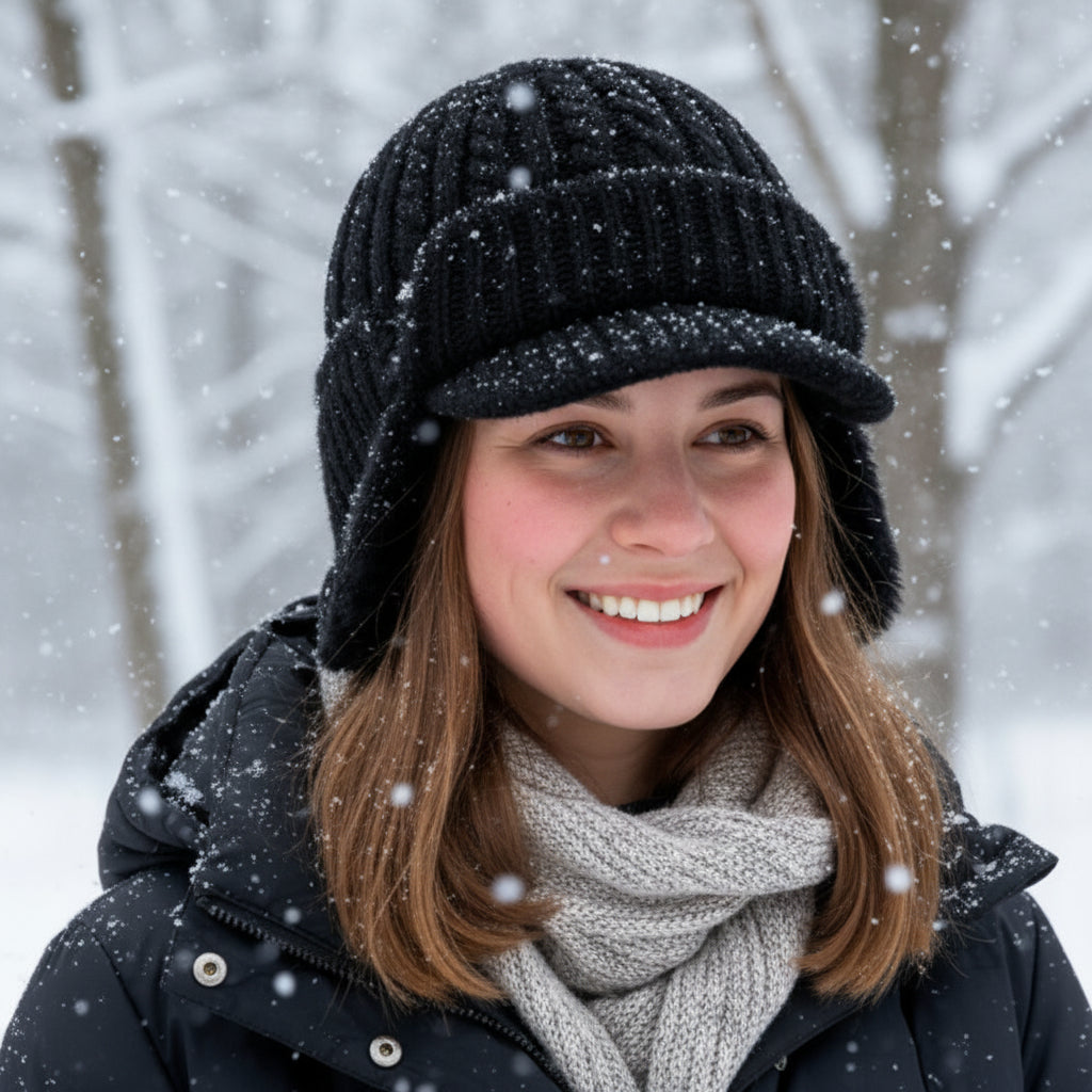 Wintermuts met oorflappen | gebreide trappermuts met klep | herfst en winter-Boutique Moda