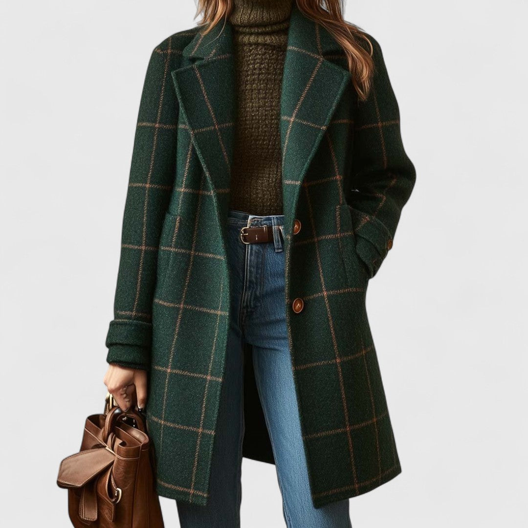 Wintertrenchcoat - Groene damesjas met enkele knoopsluiting-Boutique Moda