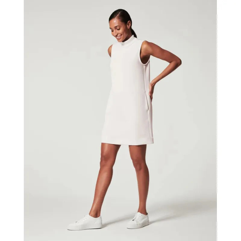 Witte Jurk - Losse pasvorm - Hoge hals - Mouwloze jurk - Mini-jurk-Boutique Moda