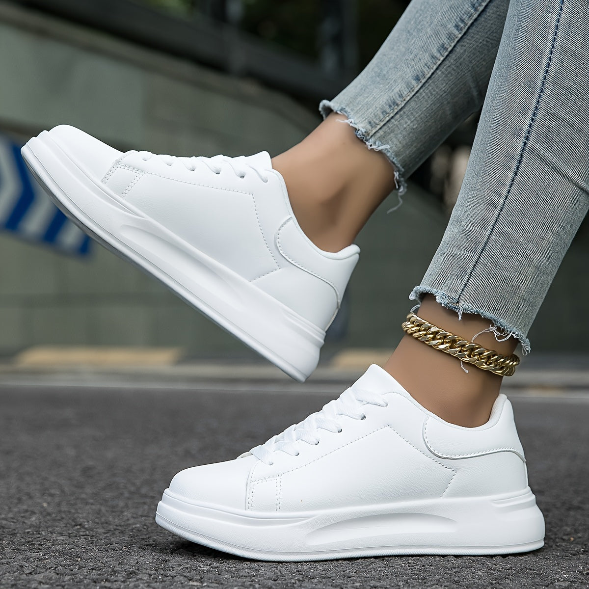 Witte sneakers - Platformsneakers met veters voor dames-Boutique Moda