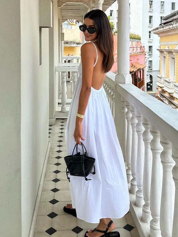 Witte zomerjurk - Mouwloos - Losse pasvorm - Rugloze jurk - Maxi-zomerjurk-Boutique Moda