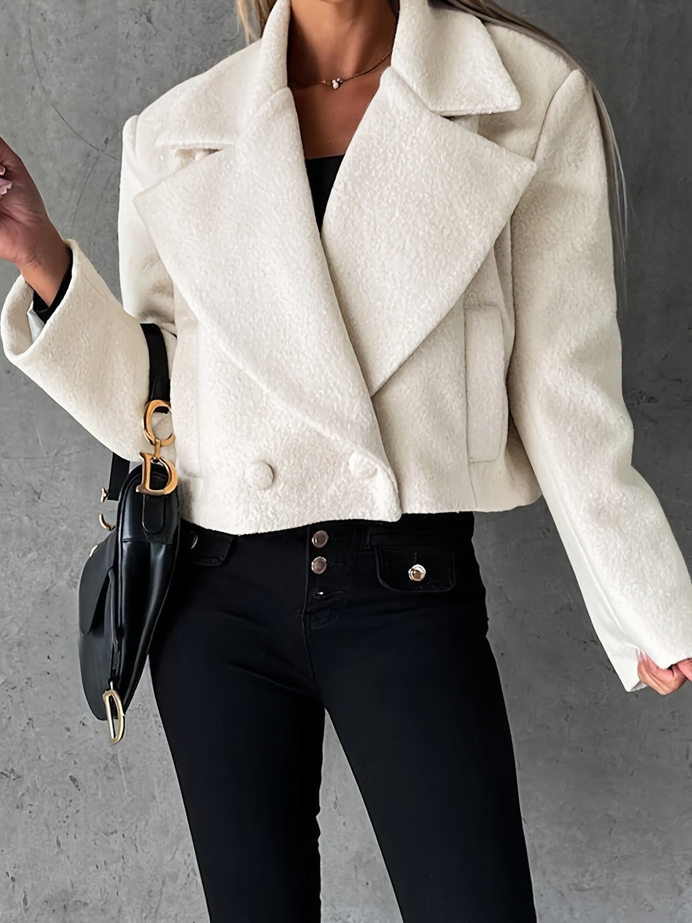 Wollen Jas - Witte Double Breasted Korte Wollen Jas voor dames-Boutique Moda