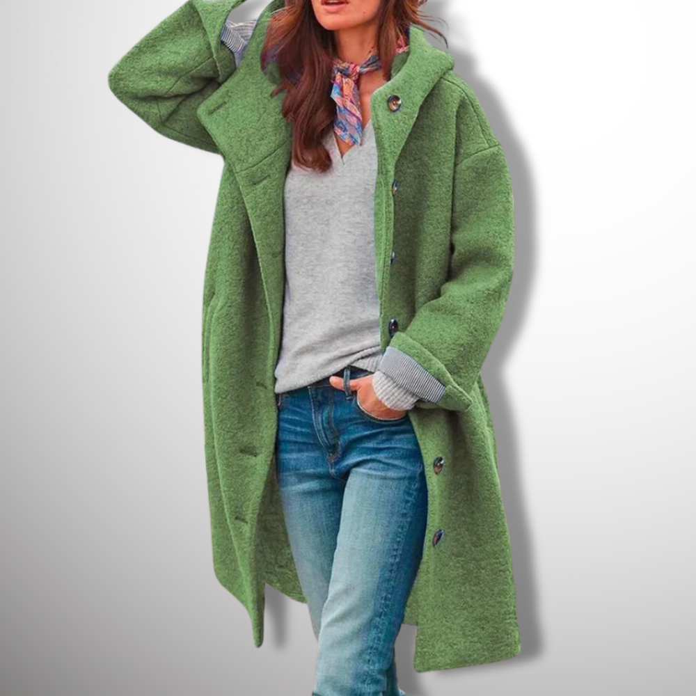 Wollen mantel - Dames winterjas van wol met één borst en capuchon-Boutique Moda