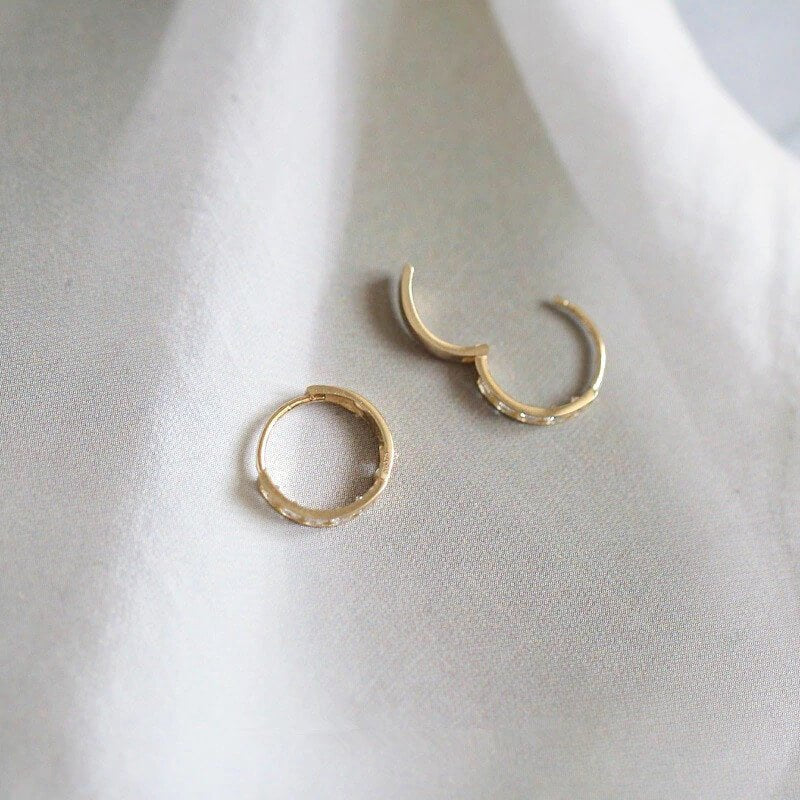 Zirkonia Oorbellen | 14k Verguld | Kleine Klapcreolen-Boutique Moda