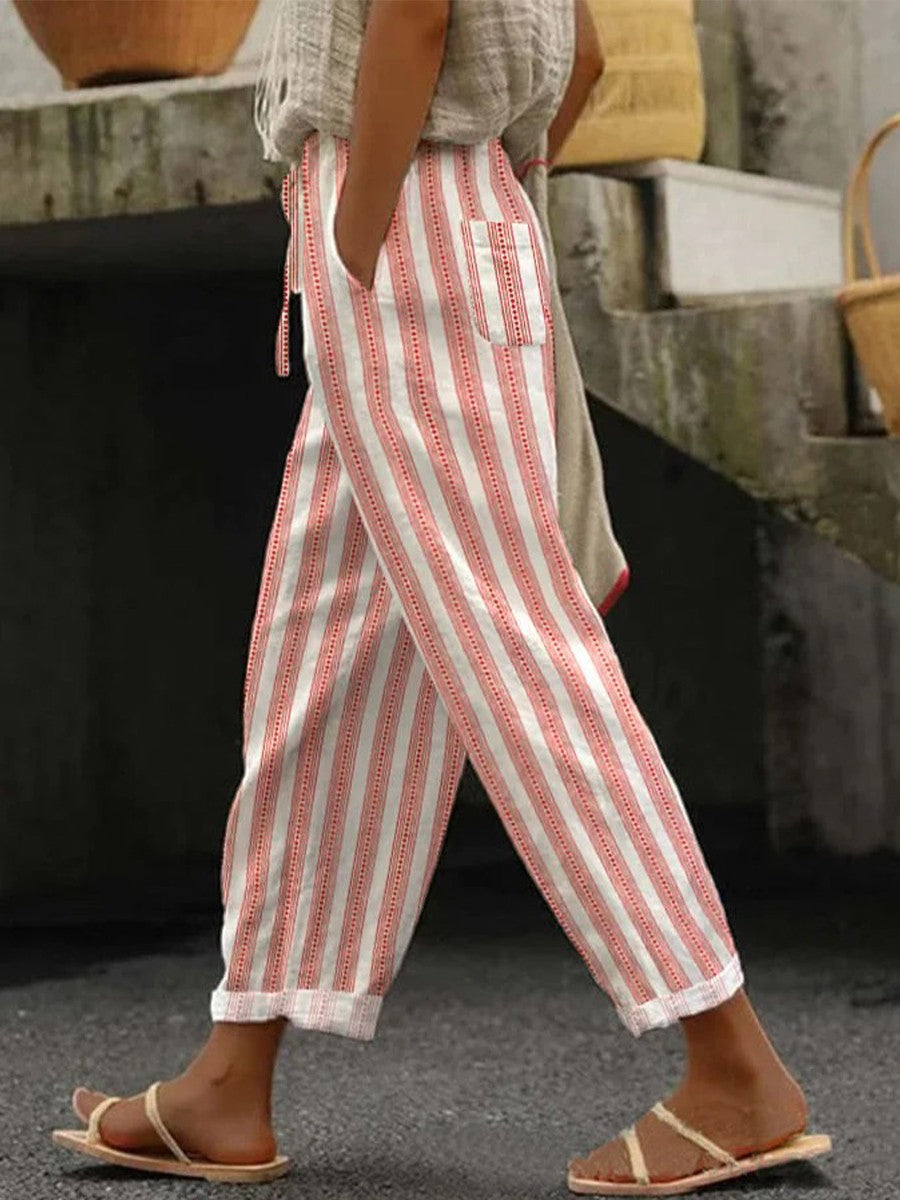 Zomerbroek – Lichte, gestreepte broek voor dames met een losse pasvorm-Boutique Moda